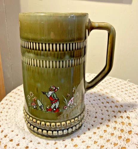 Vintage Irish Porcelain Tankard Stein Leprechaun Polka Dot Mushrooms 6.5 In Tall