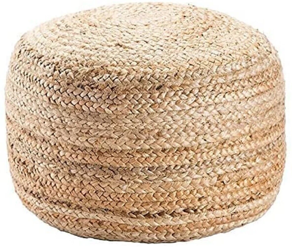 Pouf Jute Handmade Natural Braided Beige Round Ottoman Home Decor Pouffe Cover - Image 2 of 3
