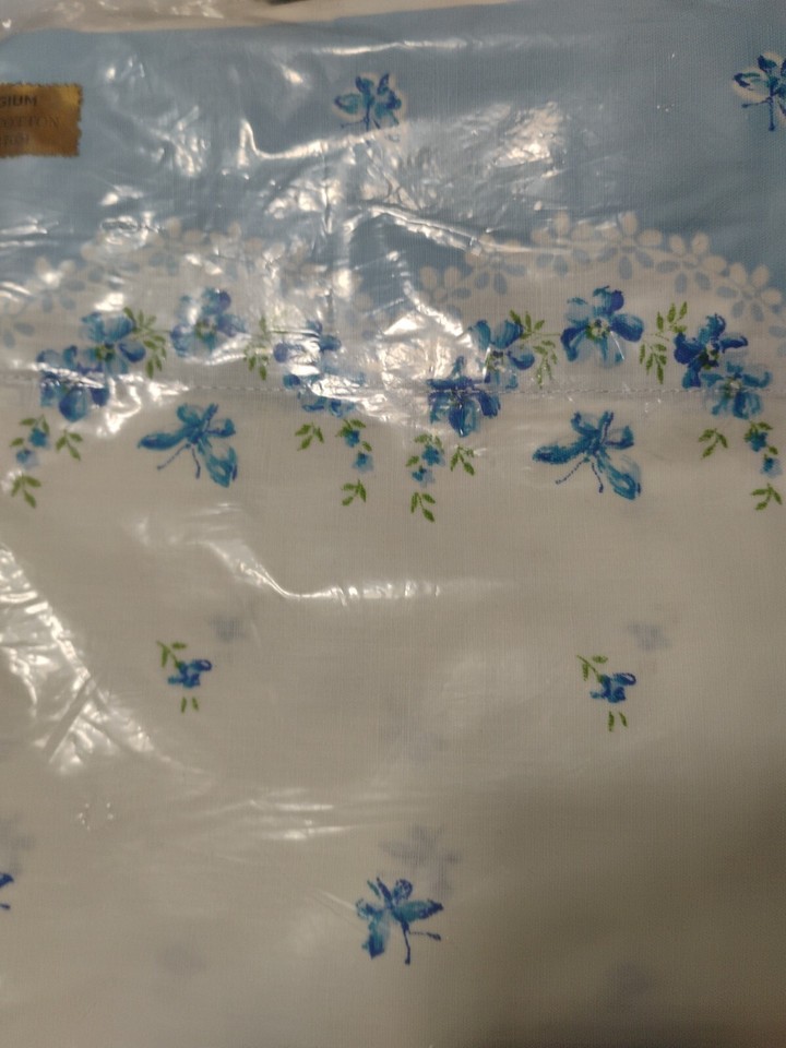 Vintage 1970s St. Mark's Belgiim Blue Butterfly 2 Pillow Cases NWT 100