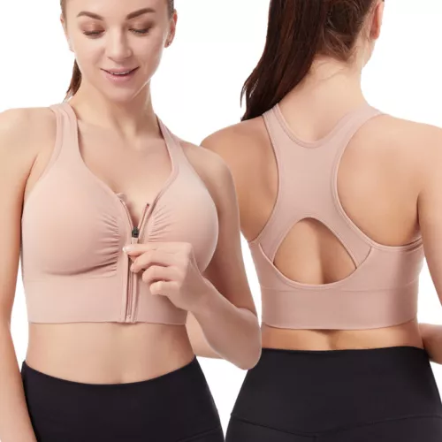 Damen Frontreißverschluss Sport Tank BH bequem & hautfreundlich Racerback Alltag - Bild 18 von 43