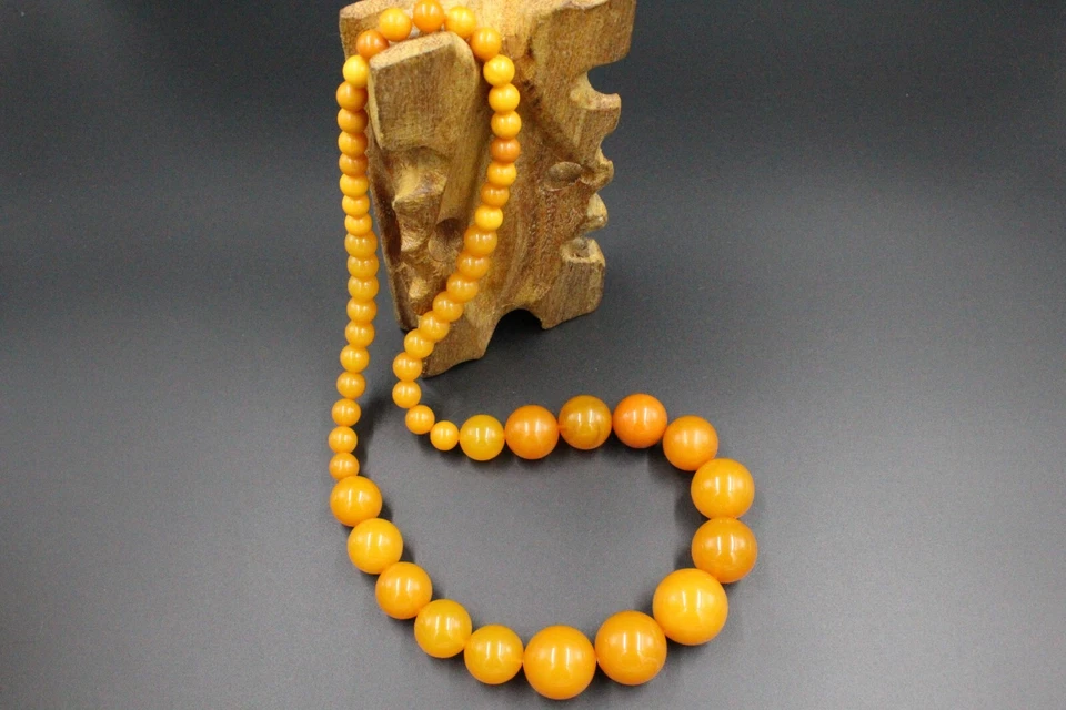 Baltic AMBER NECKLACE GIFT Round Beads Amber Yellow Mat Butter Milky texture - Image 2 of 4