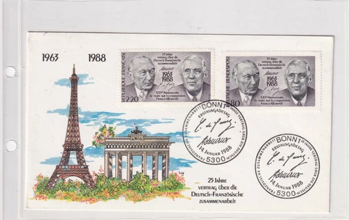 Germany 1351 FDC France 2636 FDC ADENAUER DE GAULLE FRANCE JOINT ISSUE