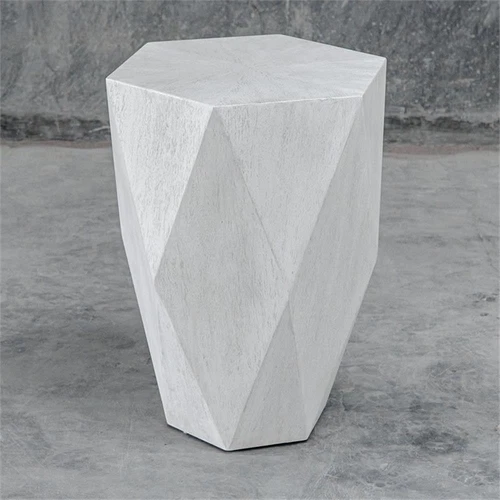 Uttermost Volker Geometric Mango Veneer Top Wood Side Table in Fresh White - Picture 4 of 5