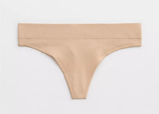 American Eagle Aerie Seamless Thong Panties MEDIUM Solid Beige Ribbed New