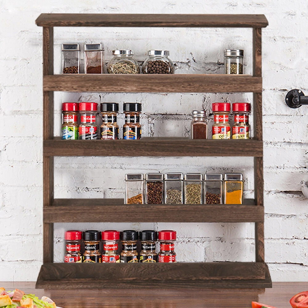 Wall Spice Rack Wooden Shelf Kitchen Organization Idea 