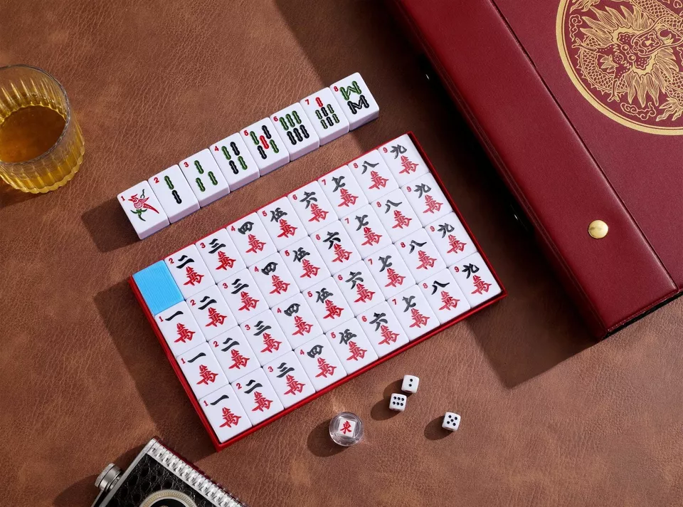 Chinese Mahjong Game Set X-Large 144 Numbered 1.5" Blue Tiles Mah-Jongg in Case - Image 3 of 4