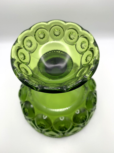LE Smith Glass Moon and Stars Footed Pedestal Bowl Compote Green - Picture 7 of 11