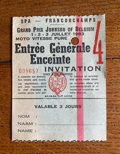 Spa-Francorchamps Grand Prix Johnson of Belgium Original Pass Entry Ticket 1983