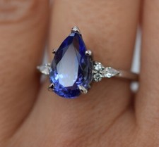 Fancy 3 CT Blue Pear Cut CZ Women's Best Engagement Wedding Ring In 925 Silver