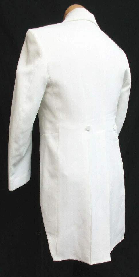 Tailcoat smoking branco masculino com lapelas de cetim cauda longa anel de casamento portador - Imagem 4 de 4