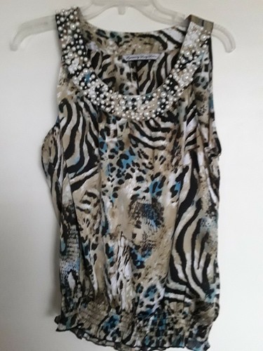 EUC Signature By Larry Levine Beaded Neckline Tank Top Women's Size Large