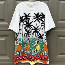 Vintage 1991 Tropical Nature Floral Palm Tree Hula Girl Men s T-Shirt Size XL