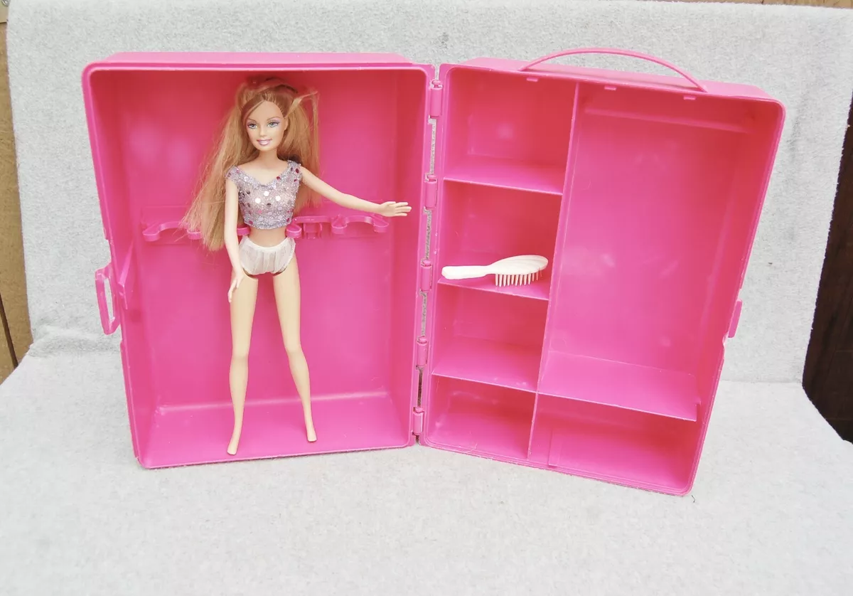 Mattel Barbie Doll Trunk Carry Case Clothes Wardrobe Pink Plastic