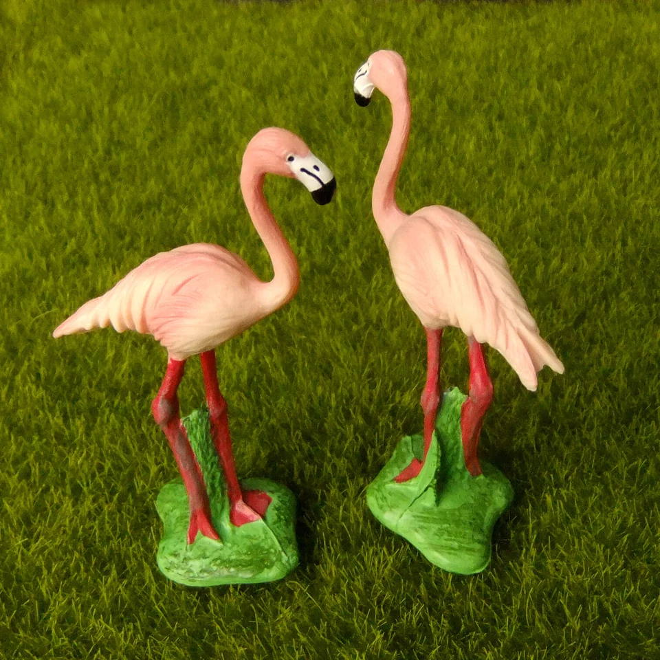Figura de pájaro realista flamenco rojo rosa 2 piezas hadas jardín terrario decoración juguete Foto 3 de 4