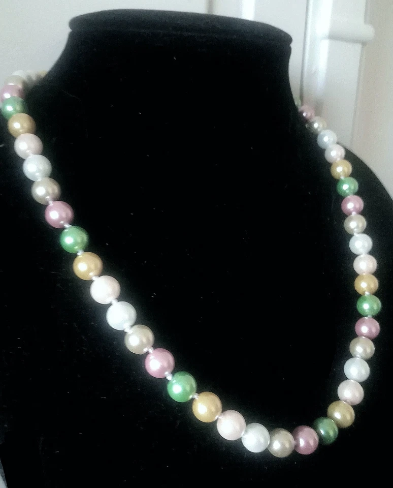 COLLANA BELLISSIME PERLE MULTICOLORI NATURALI CHIUSURA ARGENTO 925 FATTA A MANO - Immagine 3 di 4