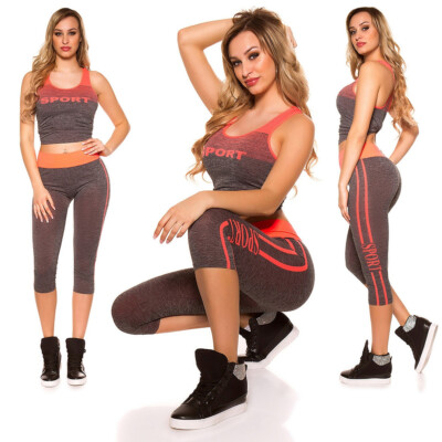 Damen Workout-Set NEONCORALL Gym-Outfit - Push up-Zweiteiler Top + Caprileggings