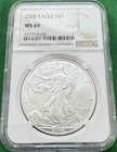 2006 $1 American Silver Eagle NGC MS69 Brown Label