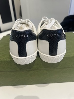Authentic Men's Gucci Web Leather White Sneakers Shoes Size 8G/8.5