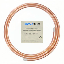 Copper Tubing 3/4" OD x 0.687" x 5 ft, 99.9 C12200 ASTM B280 Refrigeration A...