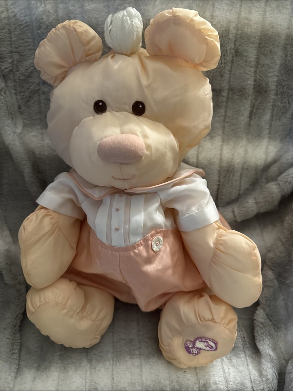 Vintage 1986 PUFFALUMP Fisher Price Peach Bear Cub/Peach Romper #8006 17” Tall