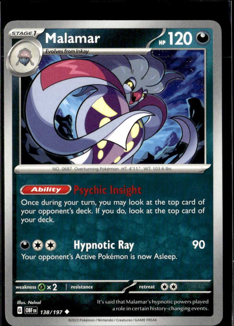 Pokemon Malamar 138/197 Obsidian Flames Non Holo Uncommon 5 Card Lot