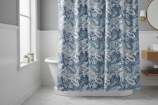 Home Decor Paisley Fabric Shower Curtain: Navy Blue Taupe Beige White