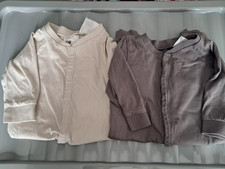 H&M 2pc Baby Babygrow Set Cotton Jersey Long Sleeve Snap Beige/Grey 0-3 months