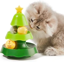 Potaroma Mini Sized Cat Toys with Catnip on Top, 2-Level Roller Turntable Two