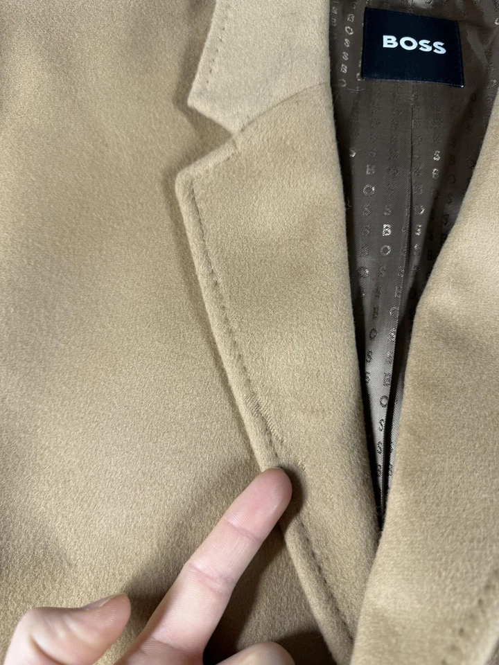 BOSS Coat Mens 46R Camel Brown Overcoat Topcoat Classic Winter Made Portugal - Image 3 of 4