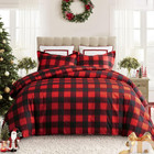3 Pieces Christmas Duvet Cover Set, Red N Black Buffalo Check Gingham Checker De