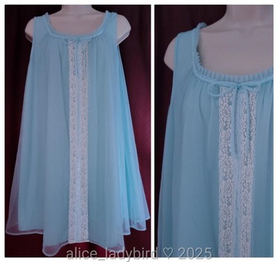 Vintage TOSCA Sheer BABYDOLL Gown CHIFFON Mini Dress LACE Vest Top Blue ~S/M/L