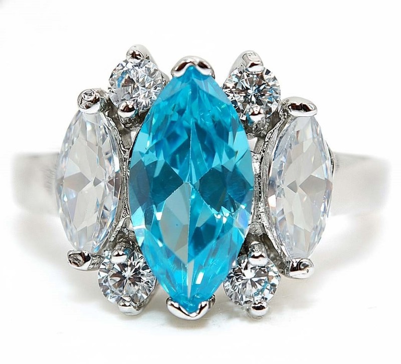 3CT Heat  Treated Blue Topaz 925 Solid Sterling Silver Ring Sz 6 MM5-1