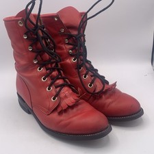 Justin Vintage Red Lace-Up Women  s Roper Western Boots. Size 5B 119