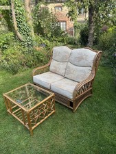 Traditional conservatory cane 2 seater sofa and coffee table bamboo wicker 
