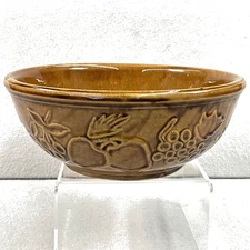 Stoneware Brown Bowl USA Raised Fruit Pattern Serving Cottage Decor Centerpiece