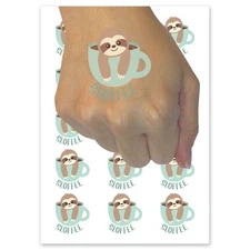 Sloth Sloffee Coffee Temporary Tattoo Water Resistant Fake Body Art Set