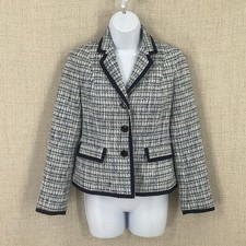 Talbots Blazer Women 4P Navy Blue Cotton Blend Tweed Classic Preppy Professional