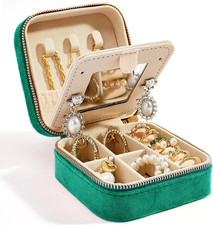 Travel Velvet Jewelry Box with Mirror, Mini Gifts Case for Women Girls, Small Po