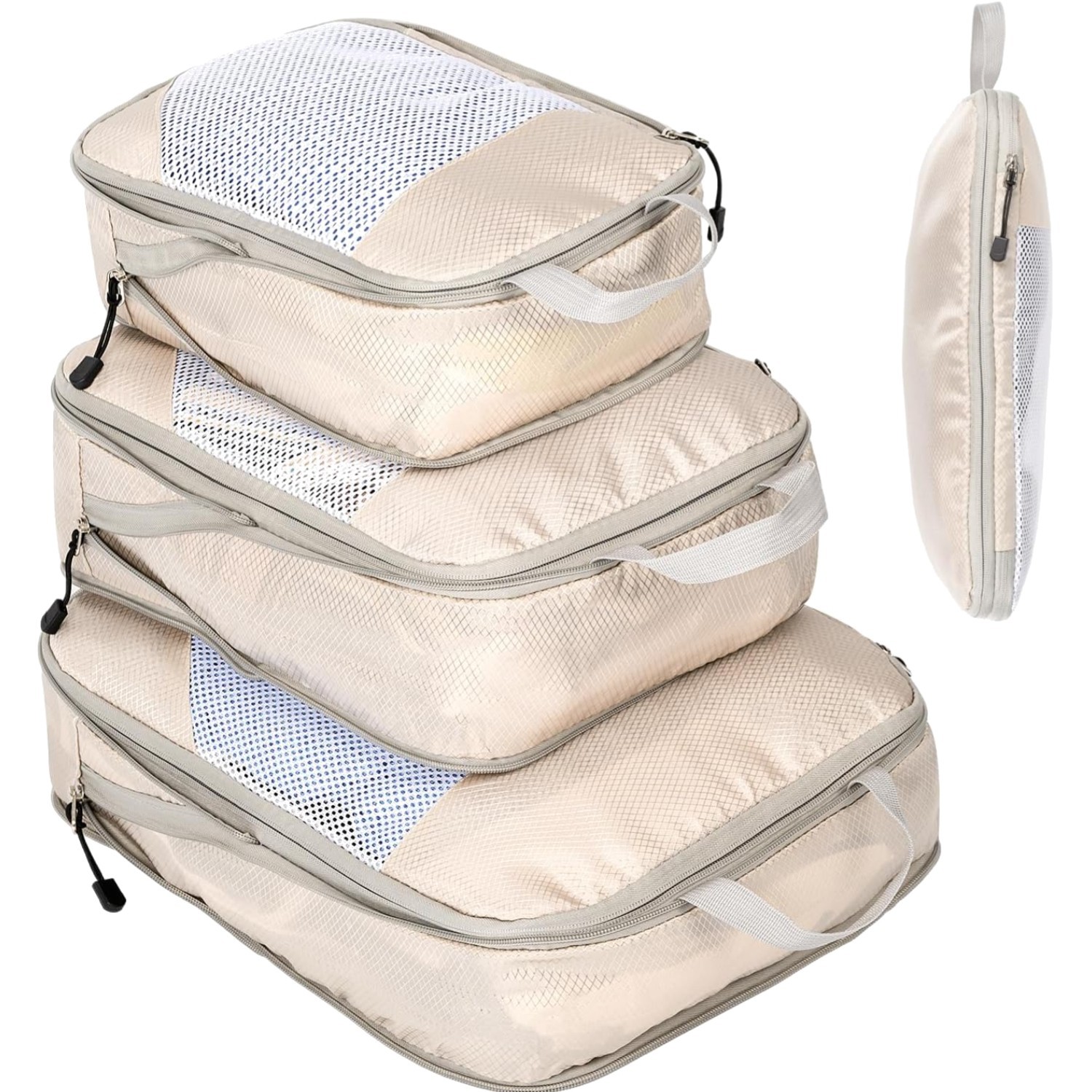 Organisateur de valise beige pack de 3 sacs de rangement pour voyage avec compression