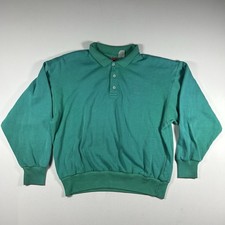 Vtg 80s Nike Gray Label Button Collared Pullover Sweatshirt Men  s Medium Teal