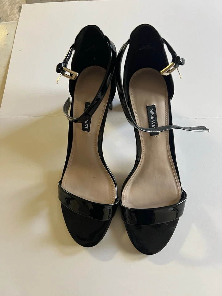 Sandalias cómodas Nine West para mujer con punta abierta y tacón ancho negras talla:10 171H Foto 4 de 4