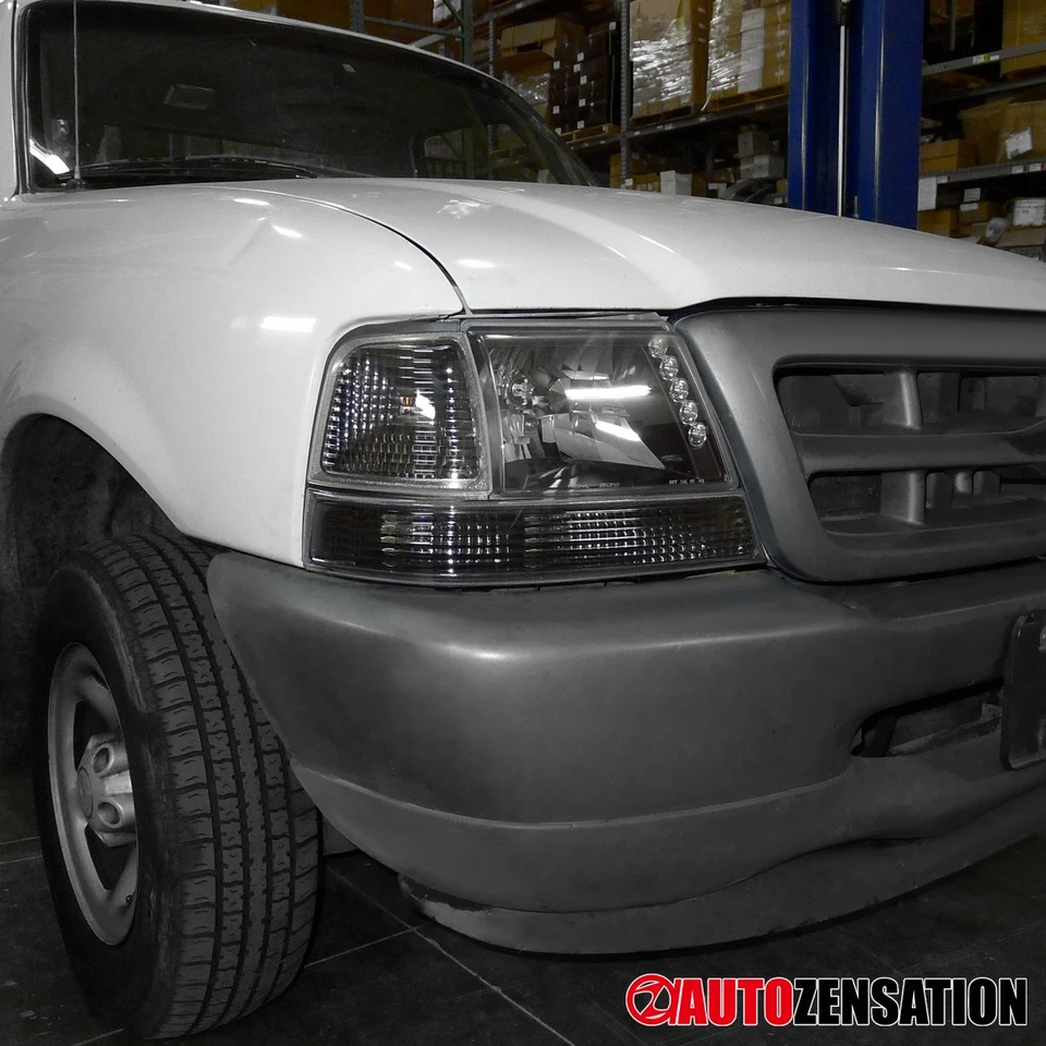 Black Fit 1998-2000 Ford Ranger LED Strip Headlights+Corner Signal Parking Lamps Foto 2 de 4