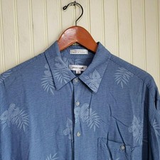 Pierre Cardin Shirt Mens Large Blue Floral Hawaiian Rayon Short Sleeve Button-Up