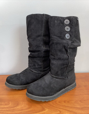 Skechers Womens Keepsakes Tall Button Winter Boots Fur Lined Black - Size UK 4