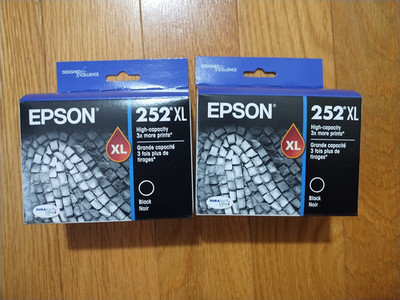 2028 GENUINE LOT 2 EPSON #252XL BLACK INK 252 XL WORKFORCE WF-3620 WF-7610 7720