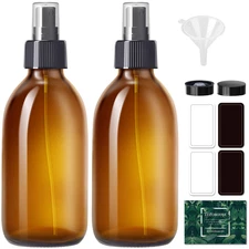 Amber Glass Spray Bottles 8.8 Oz, 2 Pack Empty Spray Bottle for Essential Oils, 