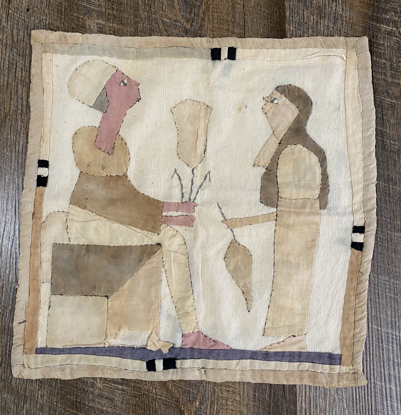 Antique 1920s Egyptian Revival Appliqué Wall Hanging Khayamiya Textile Folk Art