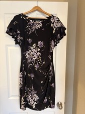 Lauren Ralph Lauren Floral Ruched Dress Sz 10 Bodycon Flutter Sleeves T12