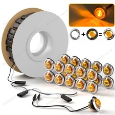 20x Amber 3/4" Marker Light LED Trailer Clearance w/Plug & Stainless Ring & Wire