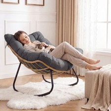 Comfy Lounge Rocker Oversized PE Wicker Patio Egg Chair With Thick Cushion